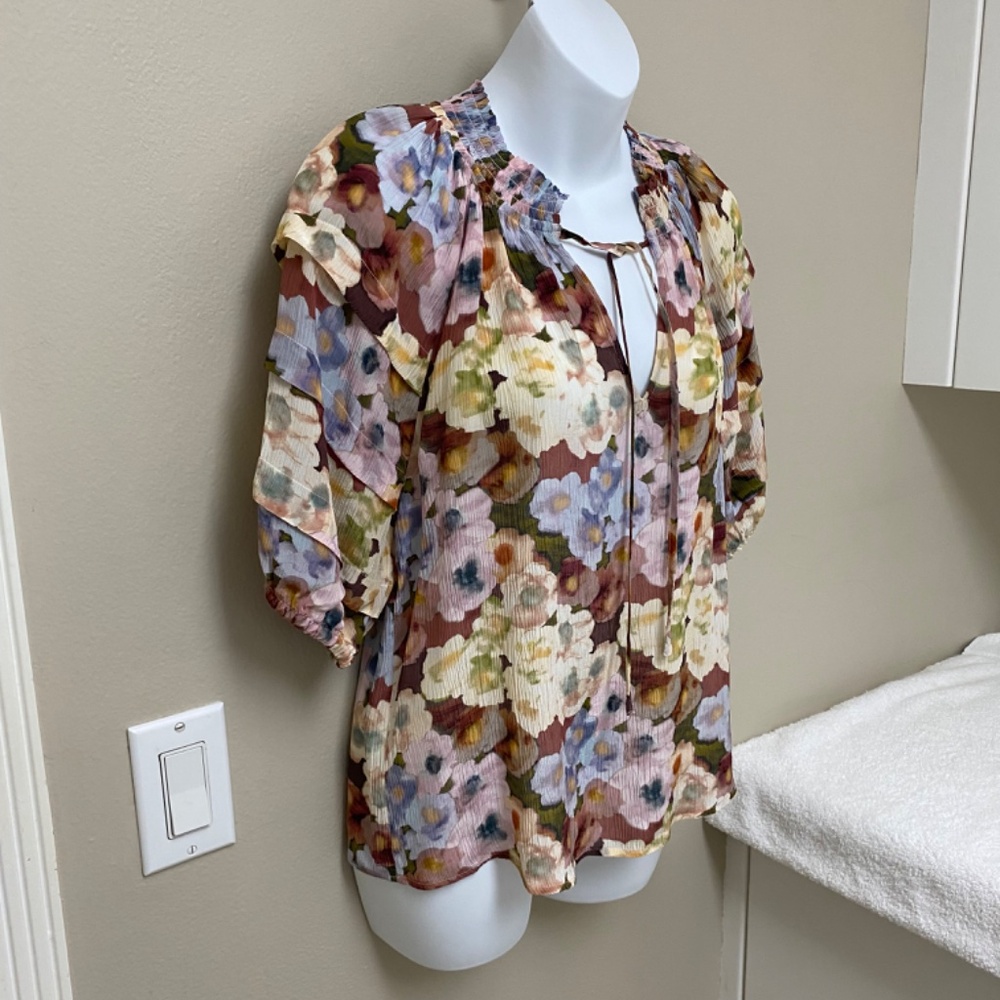 NEW! Rails Paris Top in Painted Floral Multi Color Short Sleeve Size XS - $178 - Picture 7 of 16